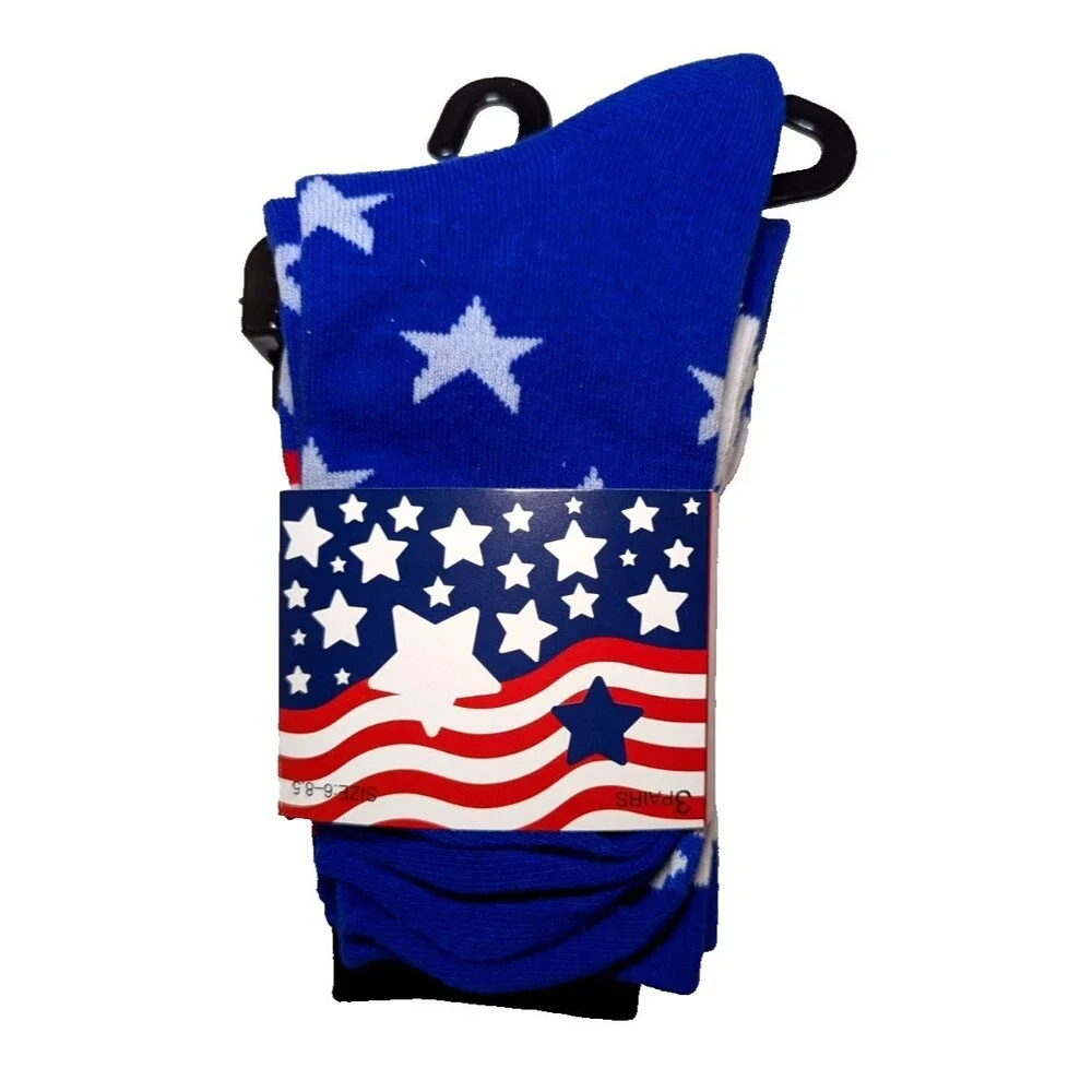 Patriotic 3 Pair Women's Ankle Socks Size 6-8.5 Stars and Stripes Americana NEW